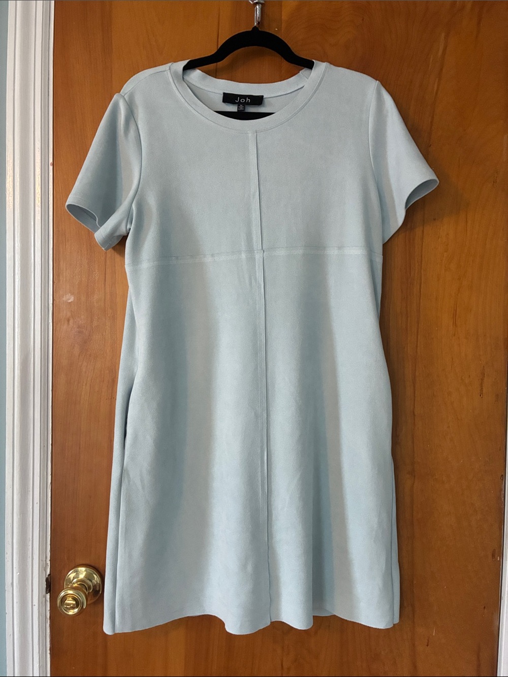 Joh Pale Blue Short Sleeve A-Line Tunic Dress, faux suede